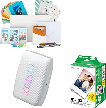 Fujifilm Instax Mini Link 3 Compact Smartphone Printer Bundle Clay White