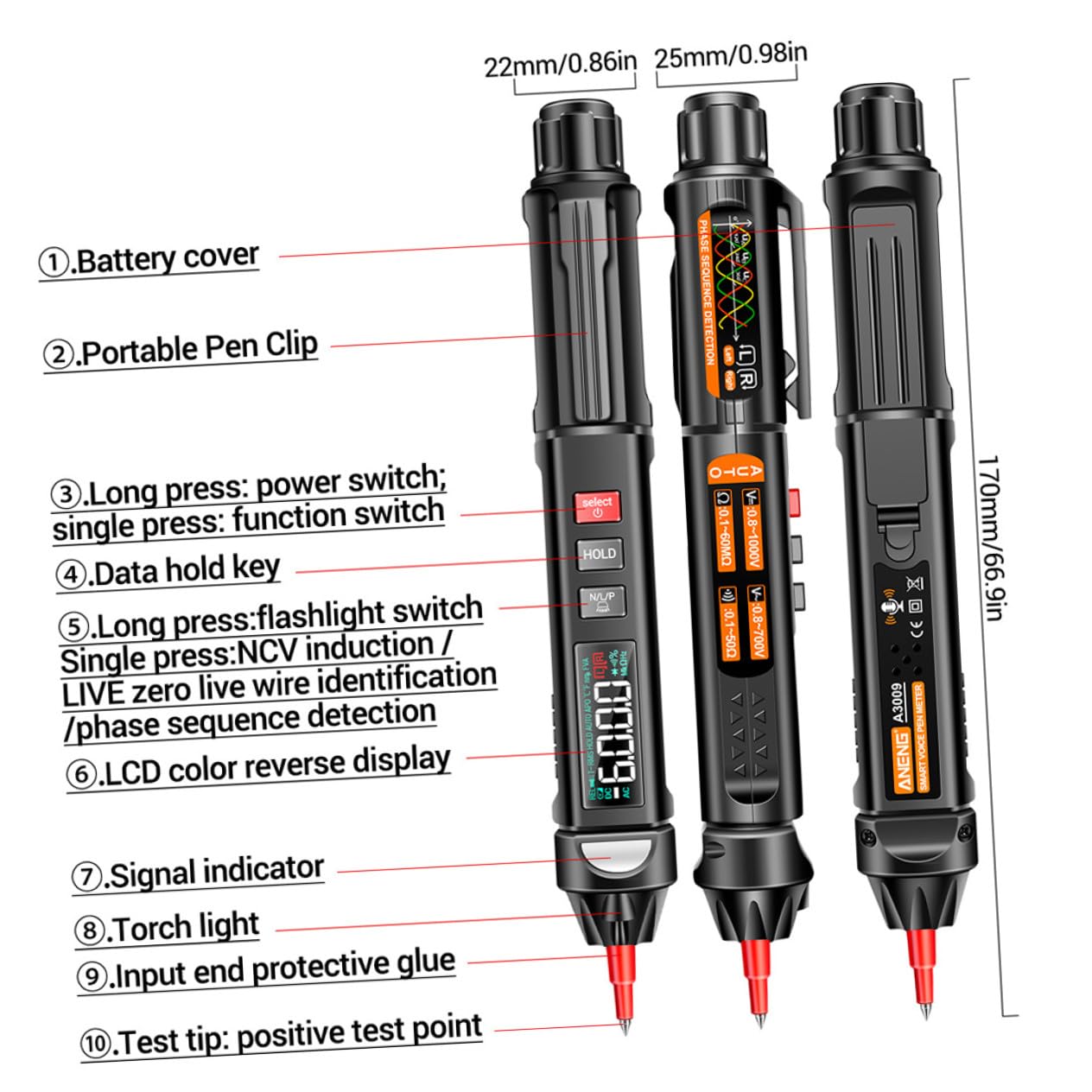 Broadcast Pen Multimeter Tester Voltage Tester for Household Electrical Resistance and Continuity Testing Non-Contact Voltage Detector