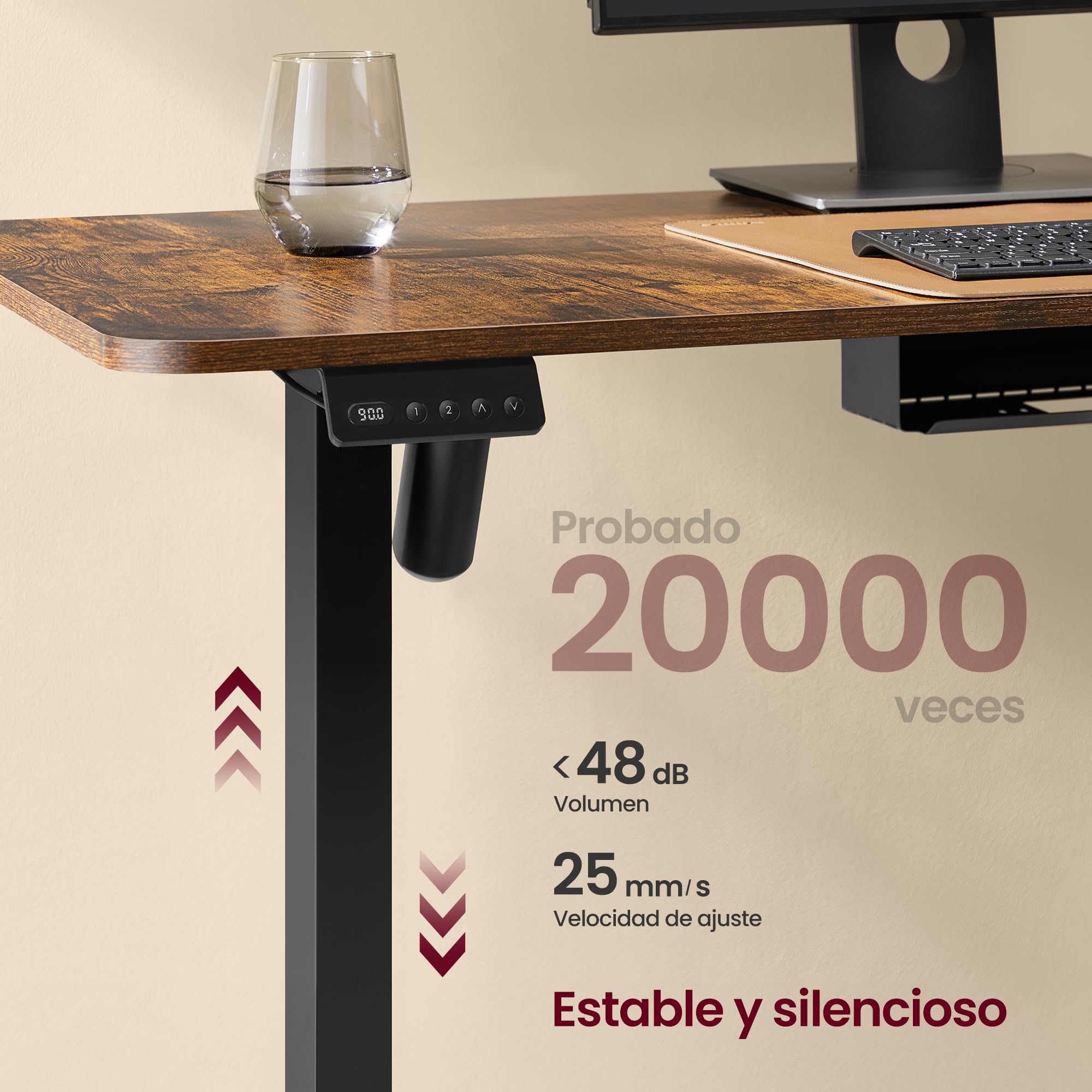 VASAGLE Escritorio Eléctrico Regulable en Altura, Escritorio en Forma de L, 140 x 160 cm, con Estación de Carga, Función de 2 Memorias, para Oficina Casa, Marrón Rústico y Negro Tinta LSD264K01