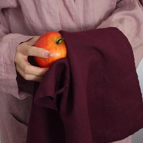 Miniatura 4 de Linen World Linen - Juego de 6 paños de cocina de 14 x 28 pulgadas, juego de 6 paños de cocina decorativos de lino europeo lavado a la piedra, vino