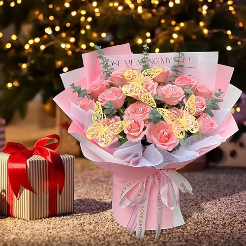 Miniatura 5 de Wkjeneare Papel de regalo de flores rosas, 57 unidades, 22.83 x 22.83 pulgadas, diseño floral clásico, envoltura de regalo para múltiples ocasiones