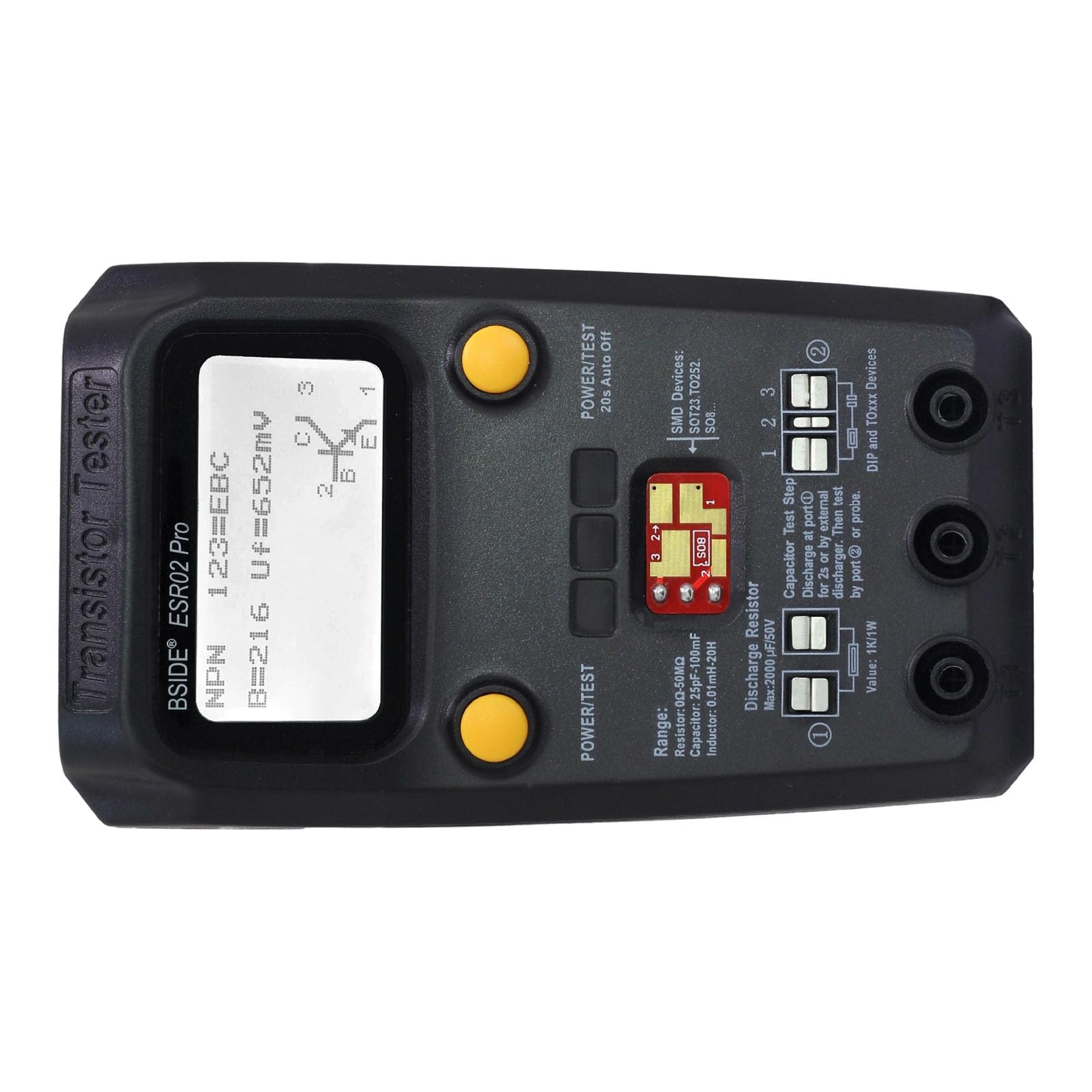 Jazuaiao ESR02 Electrolytic Transistor Tester with LCD Display 1000uF Capacitance Measurement for Engineers and Hobbyists High Accuracy Measurement Meter