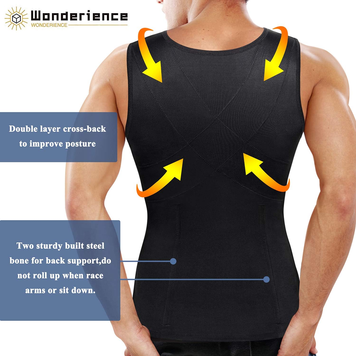 Wonderience Compression Shirts for Men Undershirts Slimming Body Shaper Waist Trainer Tank Top Vest with Zipper at  Men’s Clothing store
