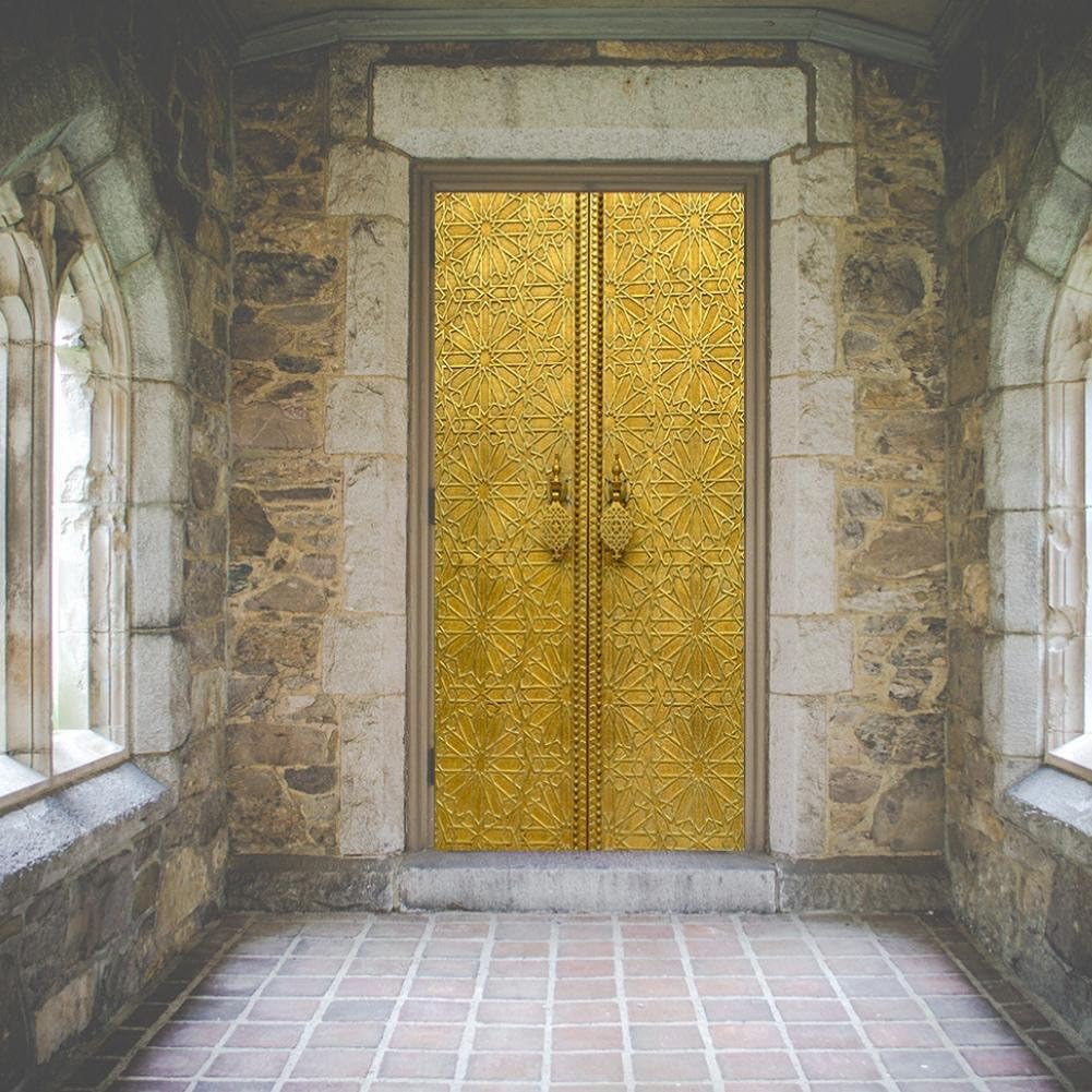 KKYLOVEJ Fashionable Atmosphere Home Creative Decoration Simulation 3D Moroccan Golden Gate Door Stickers DIY Combination Waterproof Mural Removable Wall Stickers Self-adhesive PVC Decals
