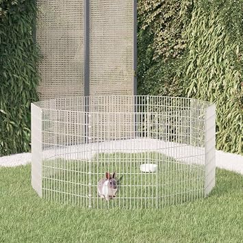 Animal Enclosure Silver Galvanized Iron, 10-Panel Expandable Pet Playpen, Outdoor Critter Nation Cage for Rabbits, Ferrets, Squirrels