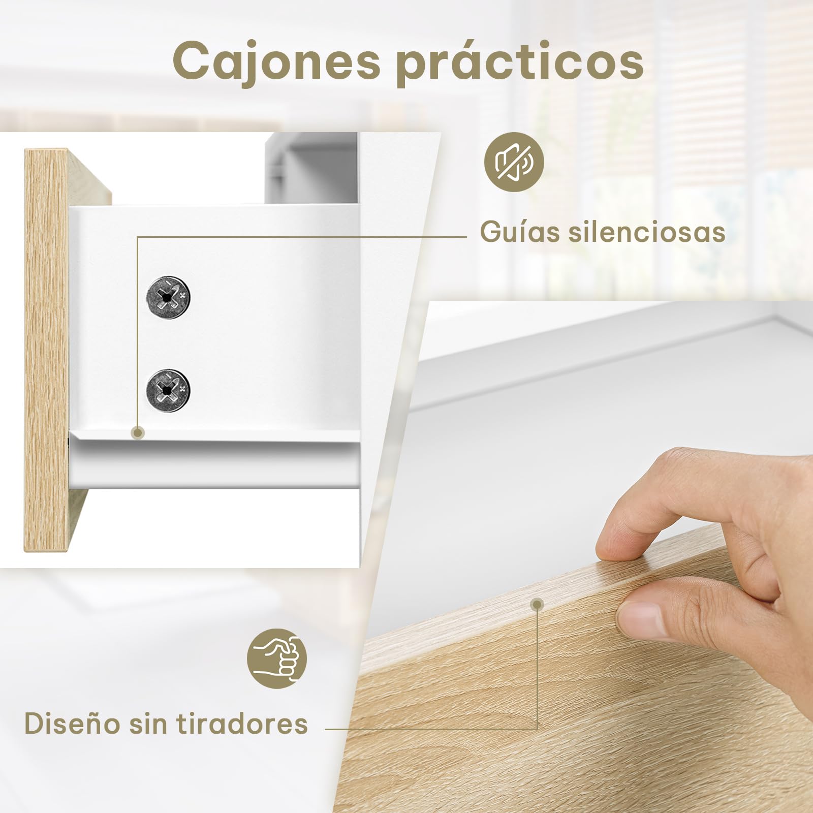 eSituro Escritorio con 5 Cajones, MDF, 120x55x75 cm, Blanco-Beige | Resistente al Agua, Cajones de Apertura Suave, para Dormitorio y Estudio