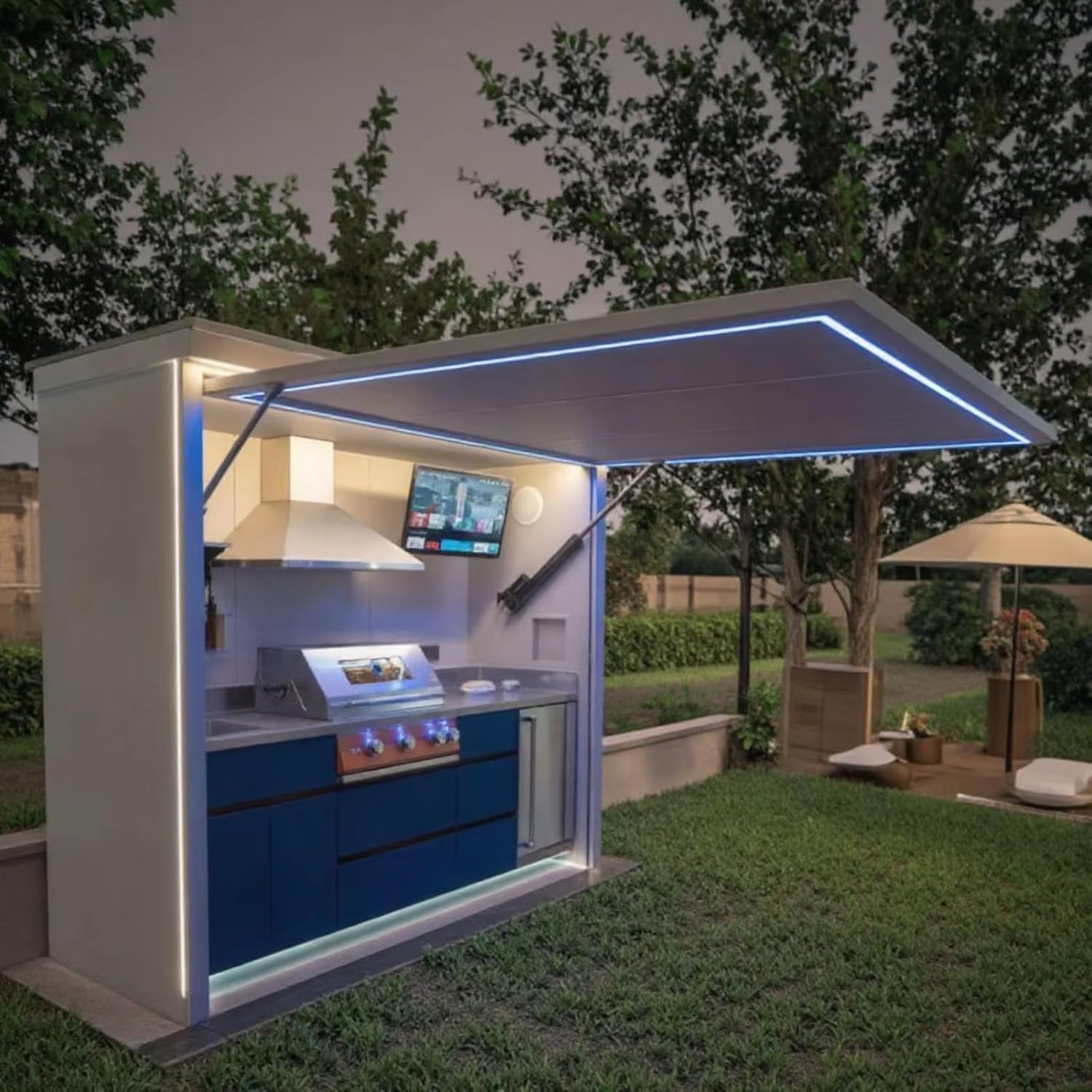 Modular Outdoor Kitchen Set with Roof Luxurious Stainless Steel Barbecue Island Outdoor Kitchen Pod for Patio Yard Party