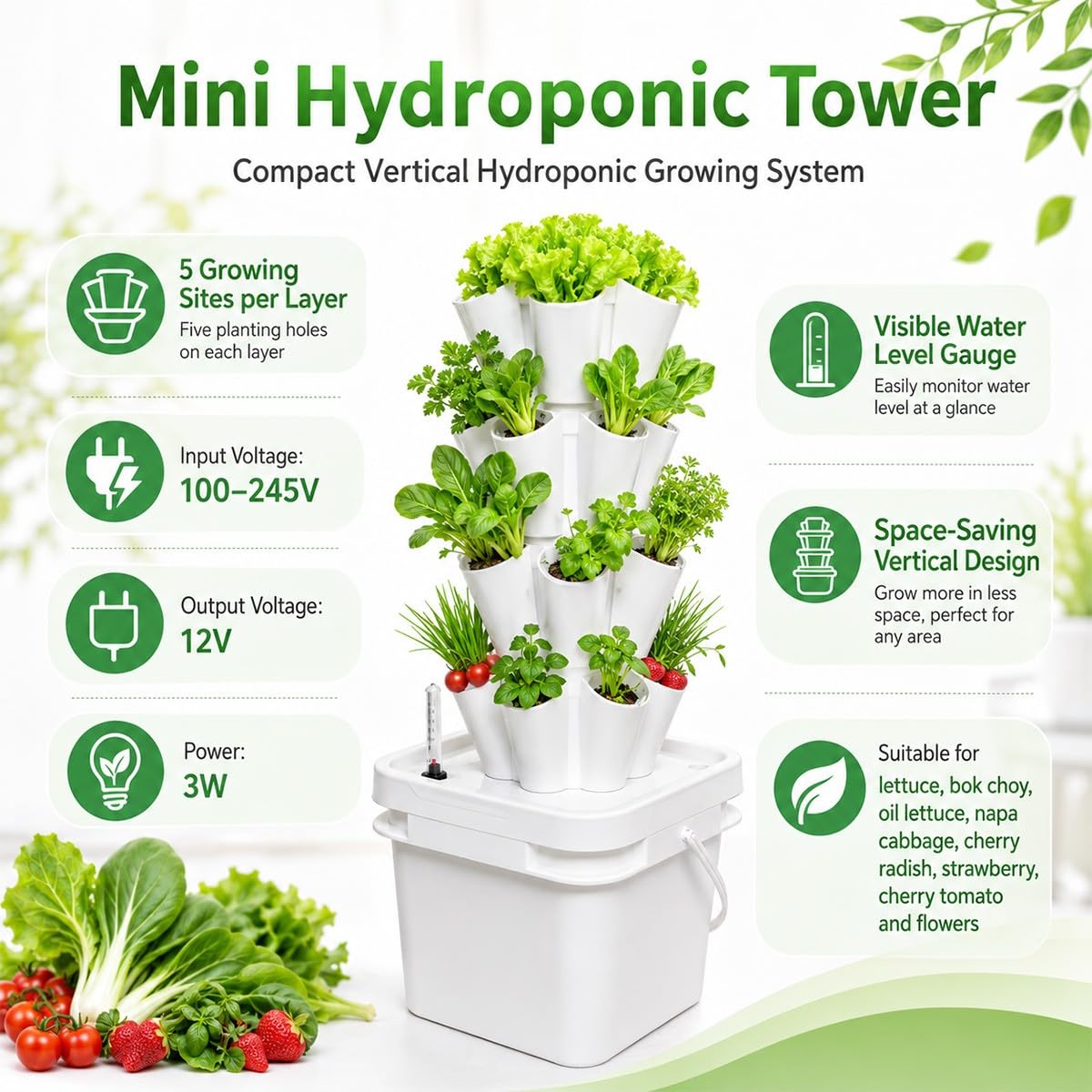 Hidroponia Kit Completo, Torre Hidroponia Vertical 5 a 30 Huecos
