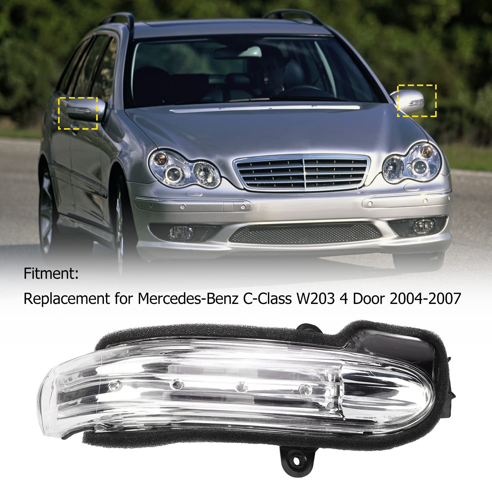 Rétroviseur intérieur à LED avec clignotant étanche, compatible avec Mercedes-Benz Classe C W203 4 portes (2004-2007)