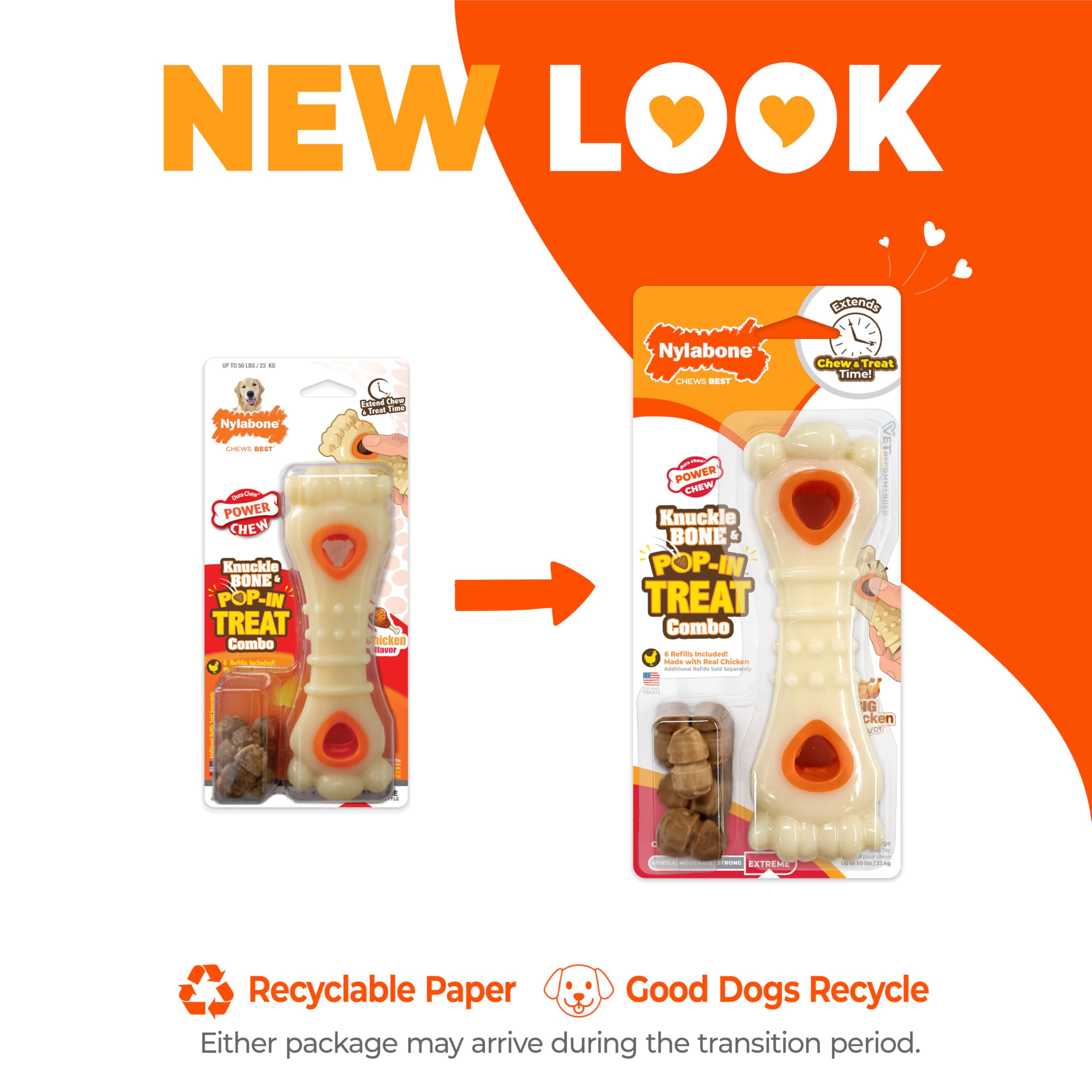 Nylabone Power Chew Knuckle Bone & Pop-In Treat Toy Combo kurczak smak duży/gigantyczny - do 22,7 kg.
