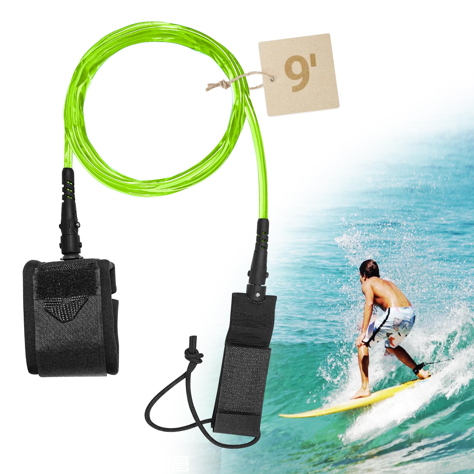 Bellanova 9 Piedi Guinzaglio Surf Leash, Guinzaglio per Tavola da Paddle, SUP Accessori, TPU Laccio di Sicurezza da Surf per Longboard, Paddleboard, Stand Up Paddle Board, Kayak