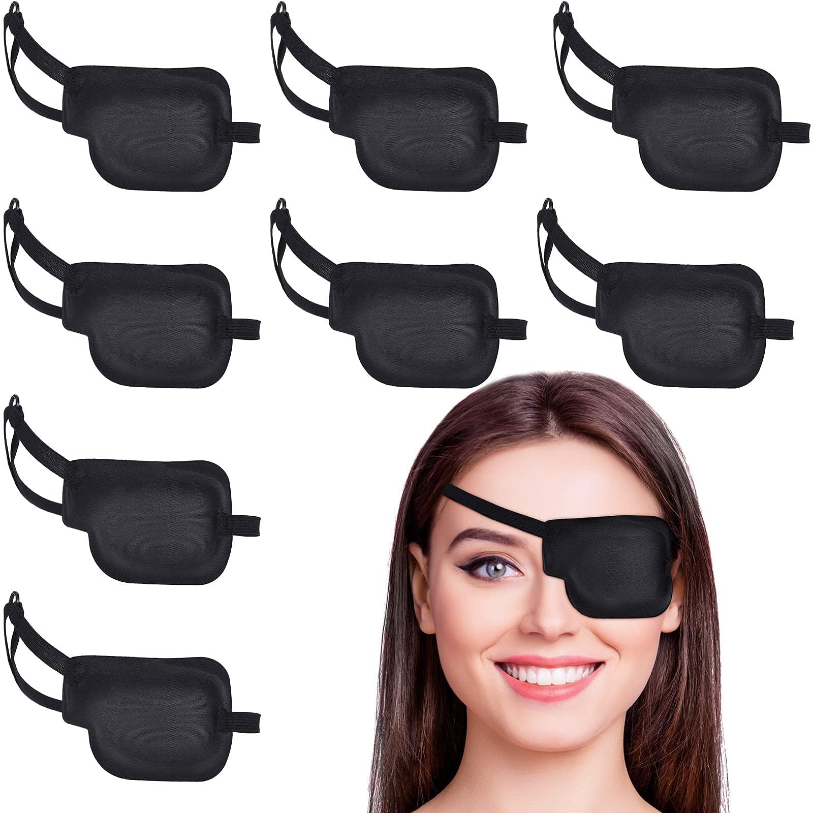 Joyzzz 8Pcs 3D Eye Patch, Comfortable Pirate Eye Mask, Adjustable Amblyopia Lazy Eye Patches, One Eye Cover for after Surgery or Pirate Cosplay, Medical Eyepatch for Adults and Kids (Left Eye)