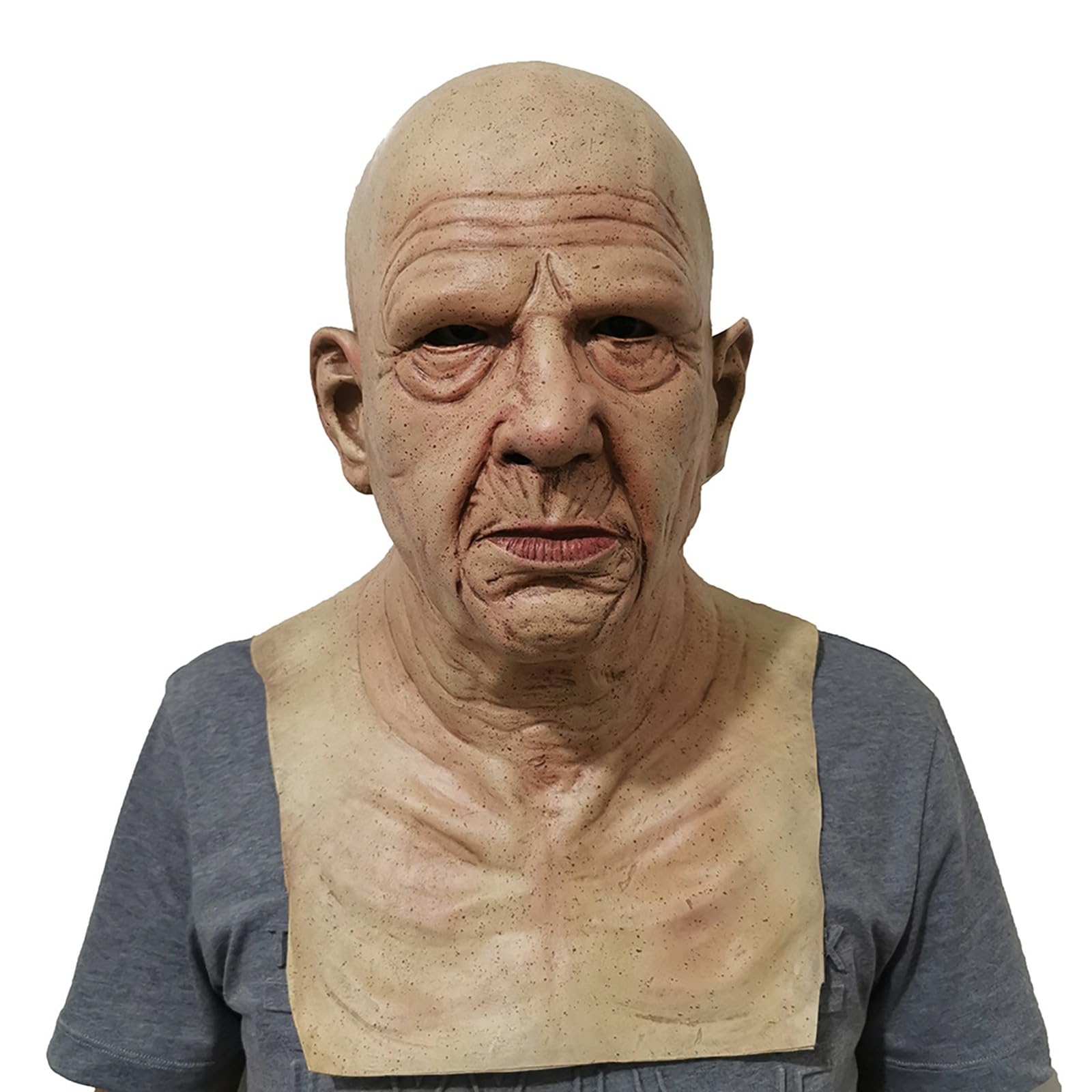 Mask Costume Masquerade Realistic Silicone Mask Face Scary Old Costume For Adult Size Medium Realistic Face Latex Open Mouth with Wrinkle Face old Man Lady (Color D)