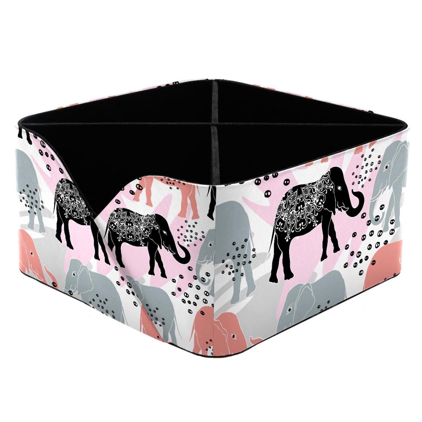 KengjuTesu Colorful Elephants Desktop Organizer Pen Holder, Rectangular Pencil Cup for Office, Study and Makeup Stations