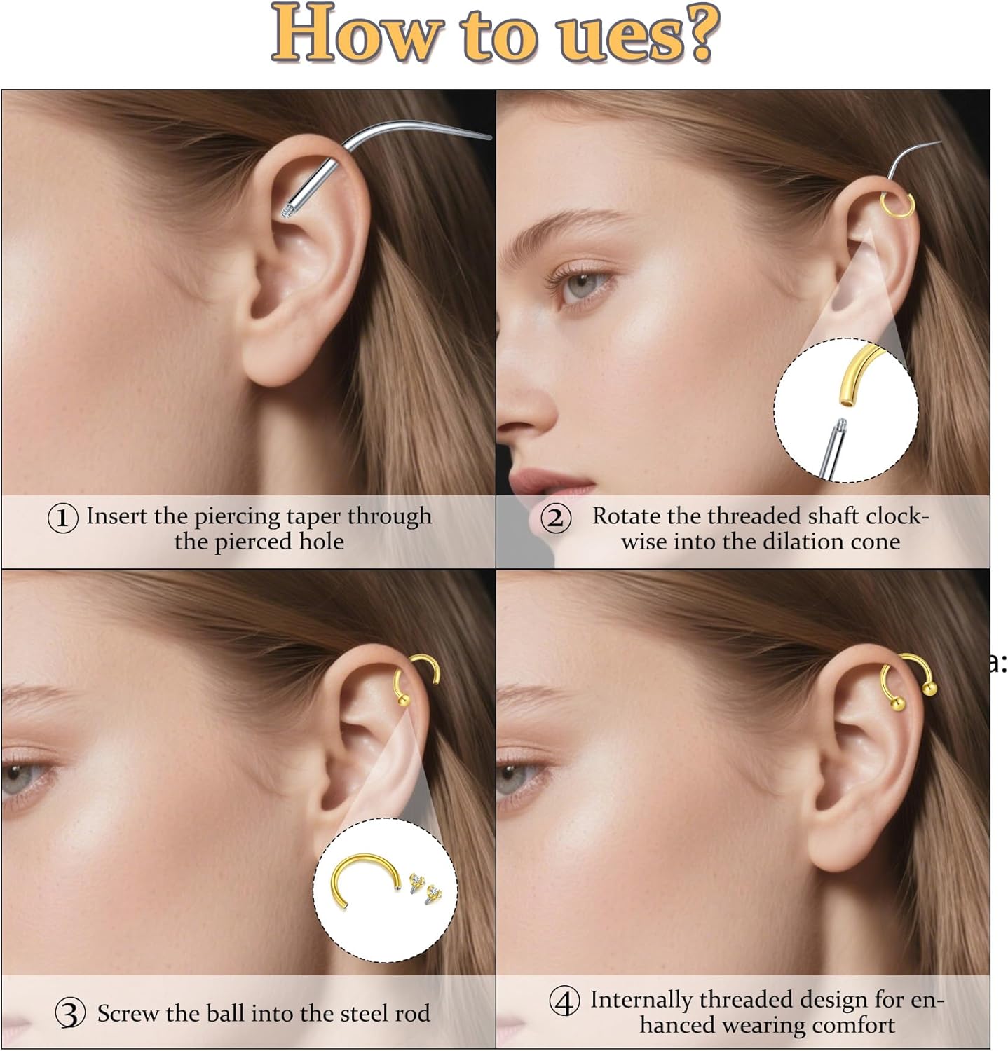 MODRSA Silver Gold Black Septum Rings 16g Horseshoe Nose Ring Double Gem Halloween Septum Piercing Jewelry for Women Men Surgical Steel Cartilage Tragus Earring Half Hoop Lip Labret Jewelry 8mm 10mm - Image 8