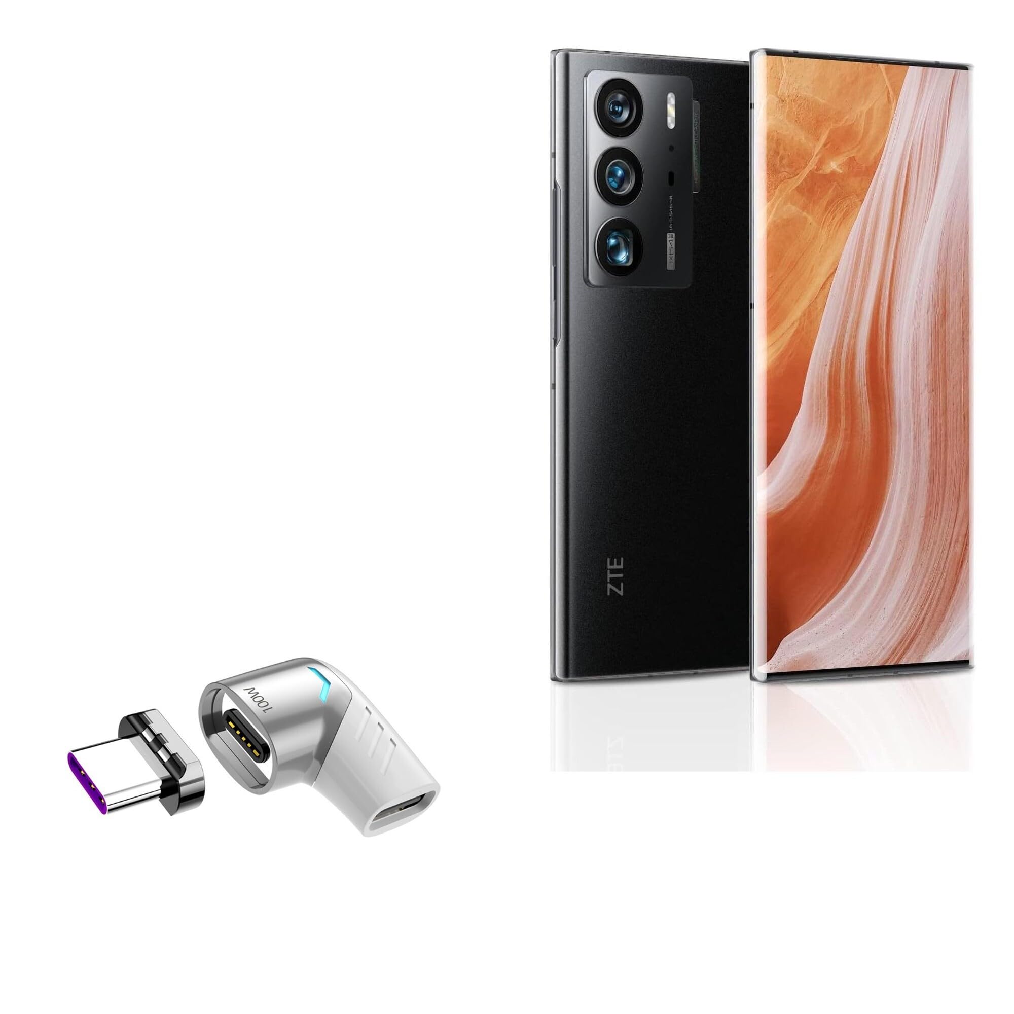 BoxWave Adapter Compatible with ZTE Axon 40 Ultra (6.8 in) - MagnetoSnap PD Angle Adapter, Magnetic PD Angle Charging Adapter Device Saver - Metallic Silver