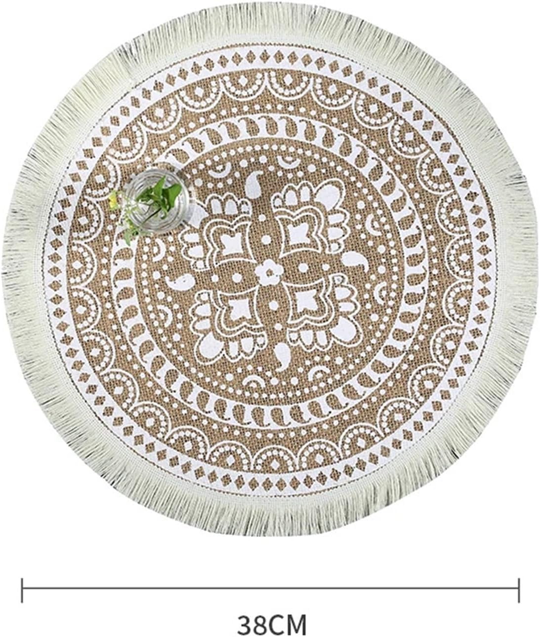 4pcs 38cm/15inch Round Insulated Anti-Scald Placemat Cup Coaster Mats Non-Slip Kitchen Accessories with Tassels(2)
