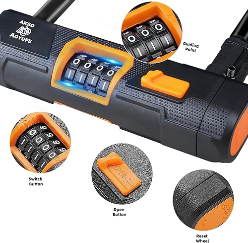 Miniatura 4 de Combinación de silicona negra de 4 dígitos reiniciable, cerraduras antirrobo resistentes y cable de 0.472 in x 3.9 ft, cerradura sin llave para