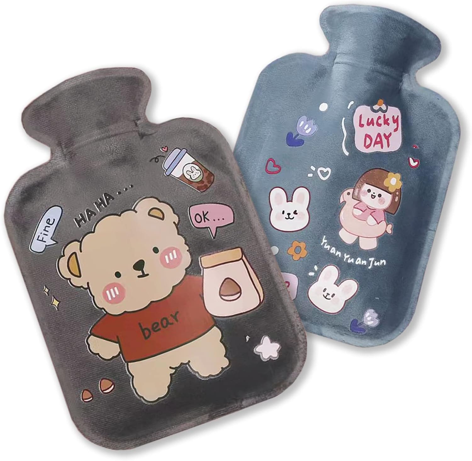 Echehi Mini Hot Water Bottle with Cover Set of 2, Portable 600ml Hot