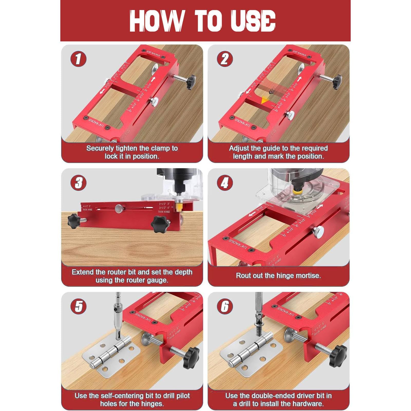 Plantilla para Bisagra de Puerta, Kit de Instalación de Cerradura, Juego de Perforación de Orificios, Plantilla de Enrutador de Aleación de Aluminio, Mortaja Cuadrada