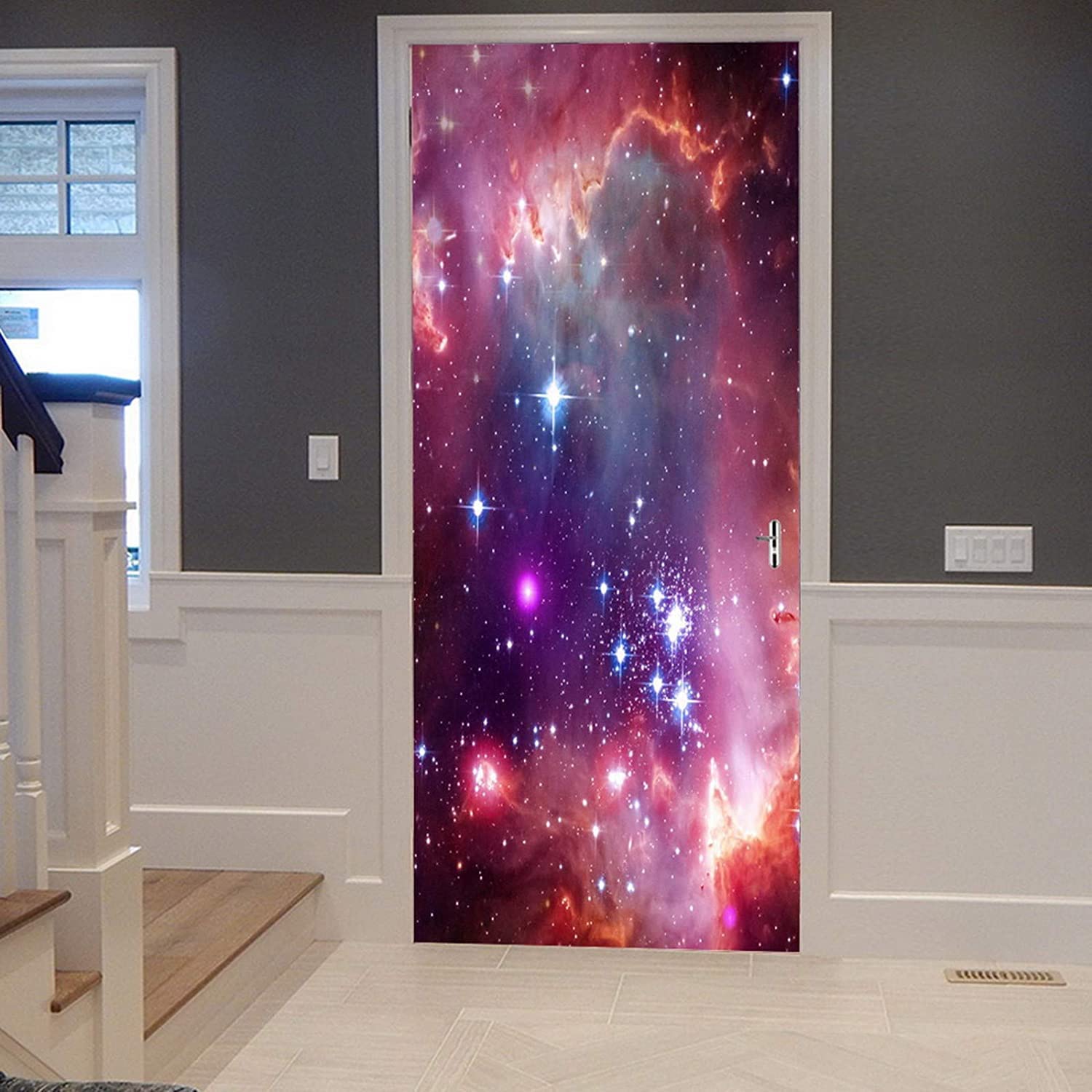 3D Door Stickers for Interior Doors Universe Galaxy Space Stickers Removable DIY Renovation Wallpaper Bedroom Office Bathroom Home Improvement 77 X 200 Cm - Door Wallpapers - Door Murals - Door Photo