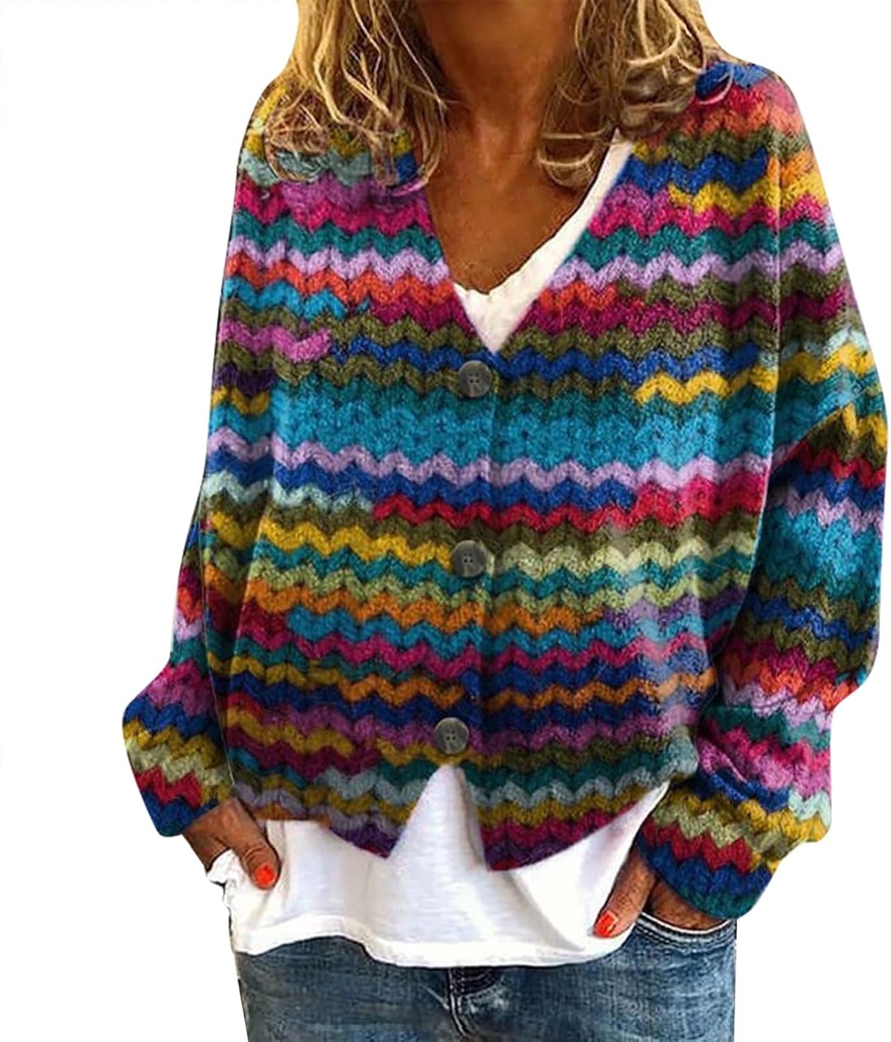 Cardigan Femme Imprimé Abstrait Noël - Doudoune Légère, Style Décontracté - Veste Demi-saison, Grande Taille Disponible