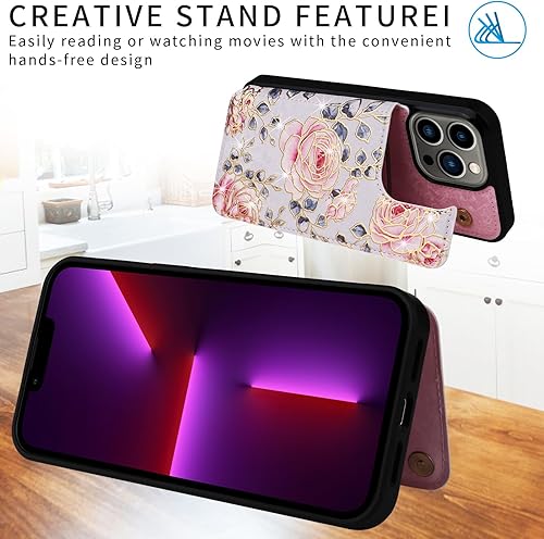 Miniatura 65 de UEEBAI Funda tipo cartera para iPhone 15 Pro Max con tarjetero, cubierta de cuero PU con soporte, bloqueo RFID, doble cierre magnético, relieve de