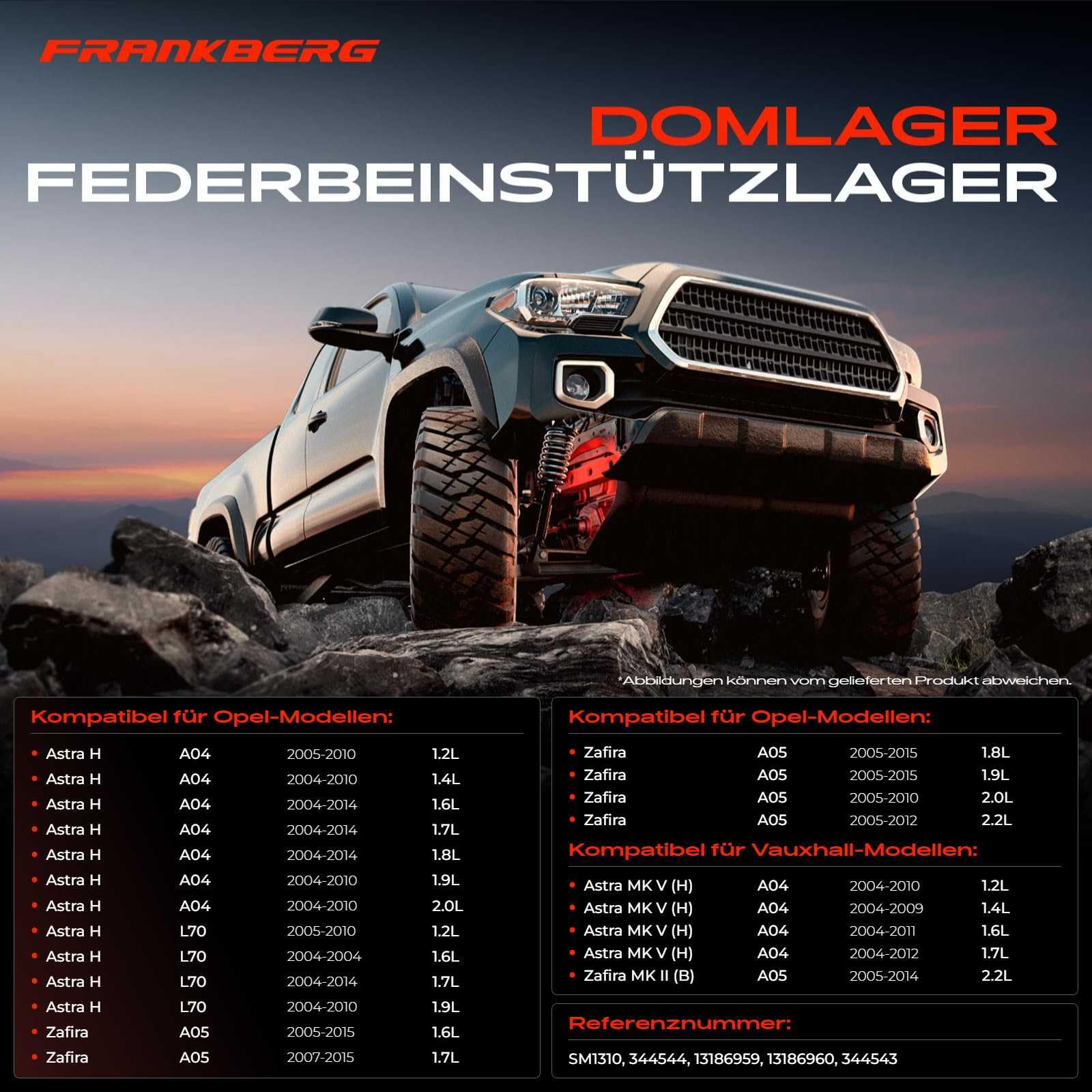 Frankberg Domlager Federbeinstützlager Vorne Kompatibel mit Zafira/Zafira Family B A05 Astra H A04 Astra H Twintop A04 Astra H Caravan A04 Replace# SM1310
