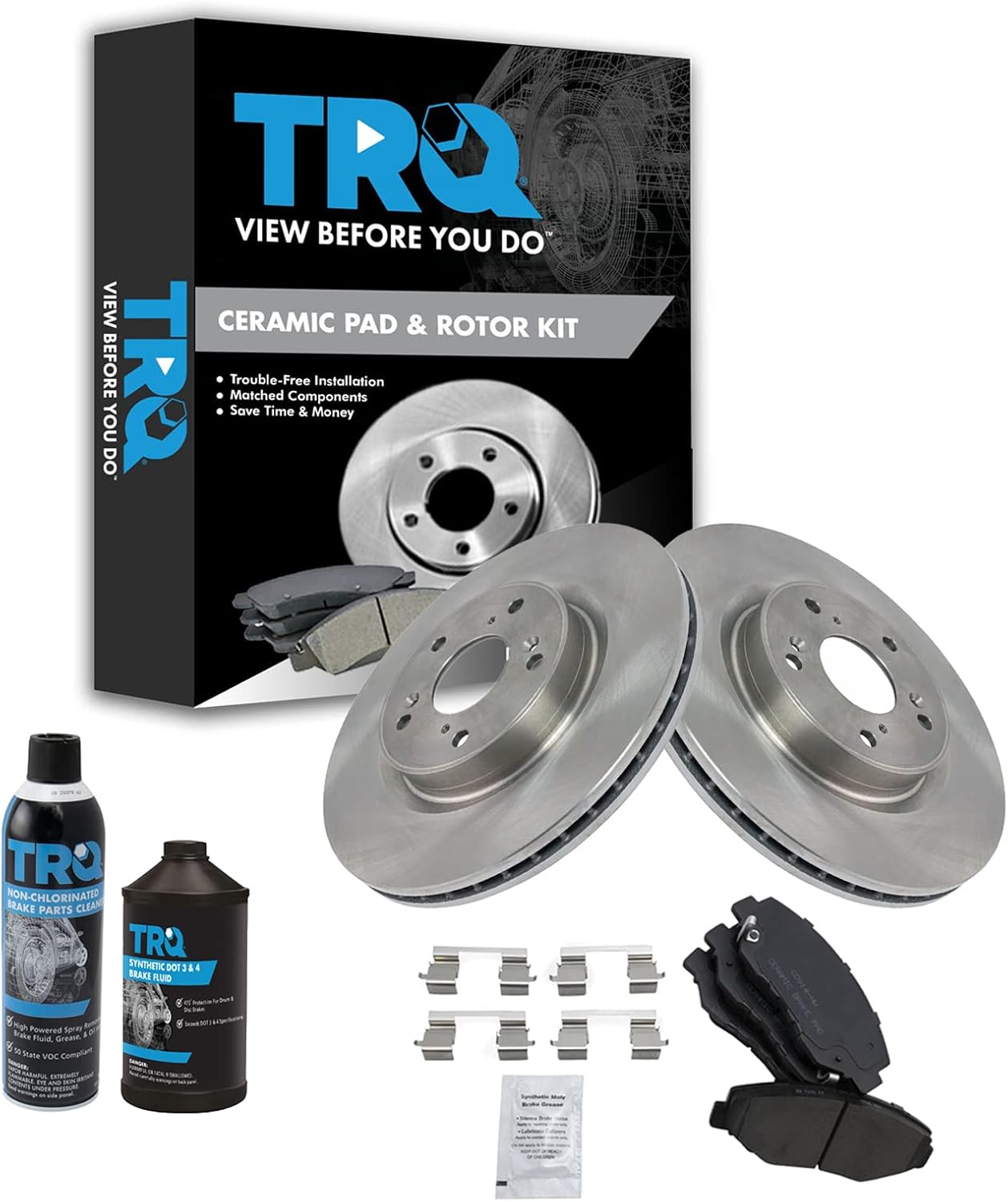 TRQ Front Brake Pad & Rotor Kit Brake Chemical Kit Brake Pads Brake Rotor Ceramic Compatible with 2012-2015 Honda CR-V