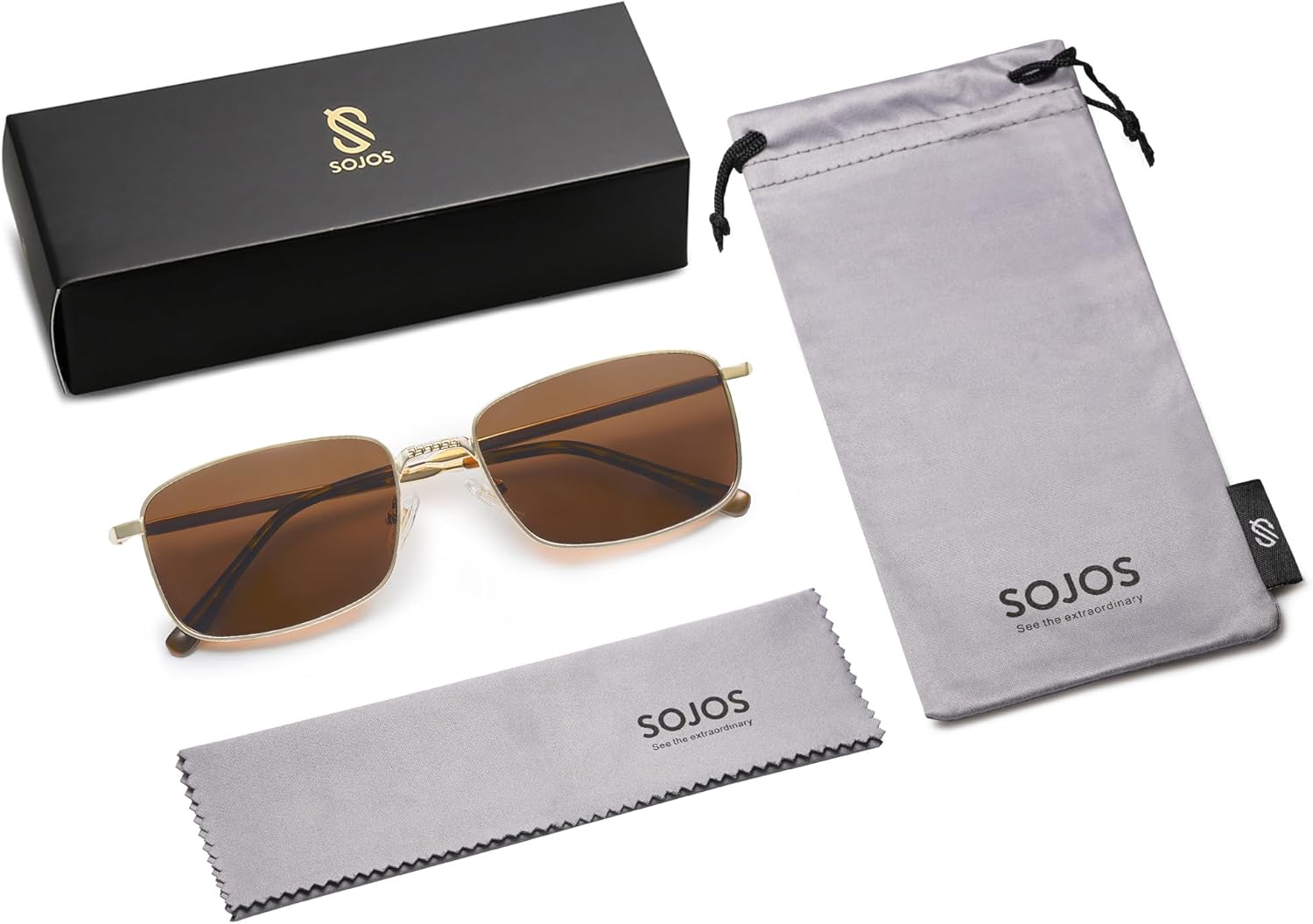 SOJOS Retro Vintage Rectangle Polarized Sunglasses Mens Womens Classic UV400 Metal Sunnies SJ1215 - Image 5