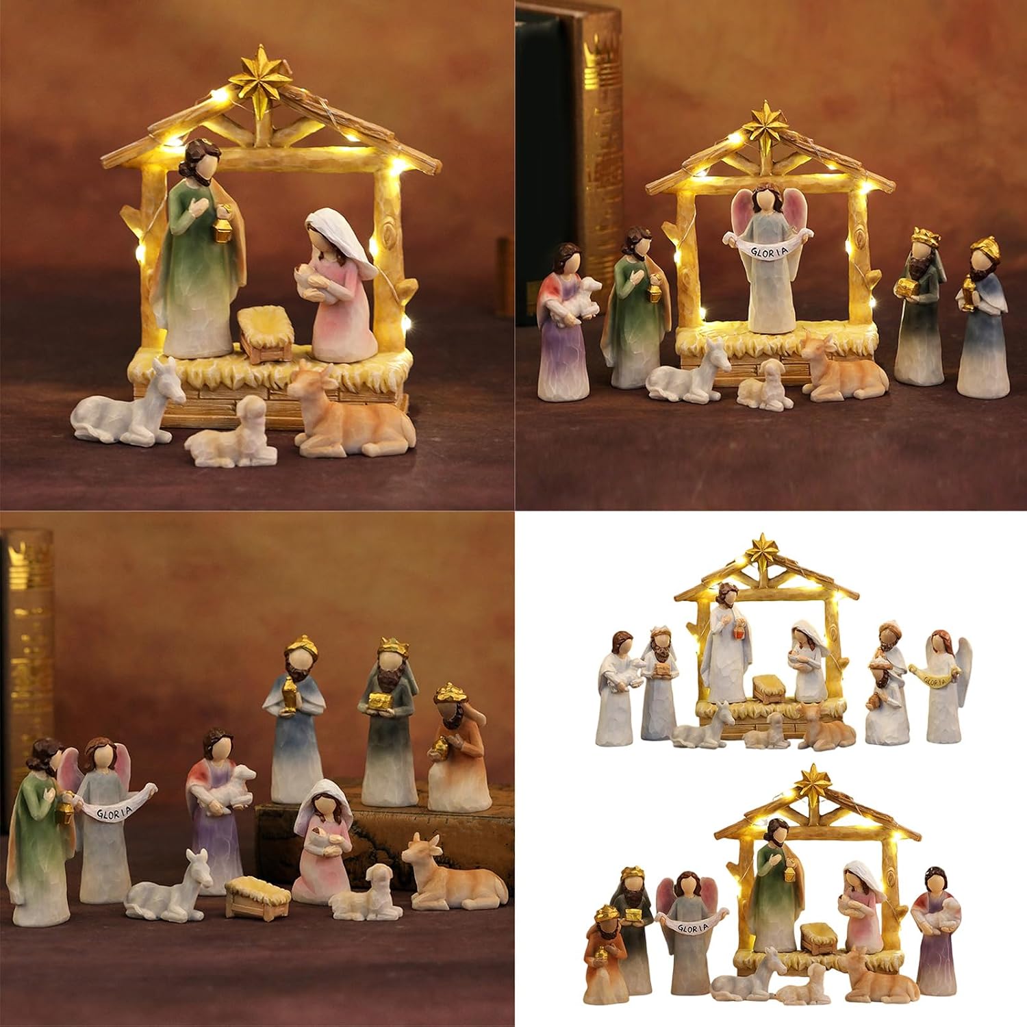 Baby Jesuses Holy Family Statue Miniature Christmas Nativity Scene Sculpture Xmases Indoor Home Table Holiday Decors Holy Family Resins Figurine Statue with Stable