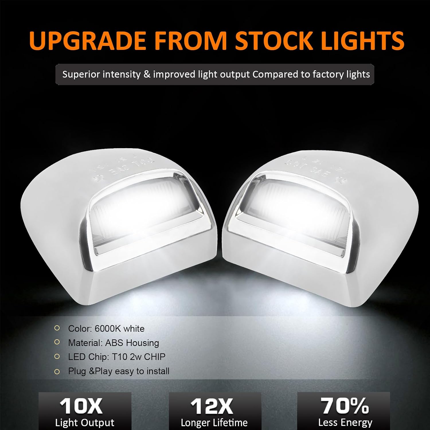 Bestview License Plate Lights Tag Lamp with Silver Housing Cover 6000K White Bulbs Assembly Replacement for Chevy Silverado GMC Sierra 1500 2500 3500 Suburban Tahoe Avalanche Cadillac-Pack of 2