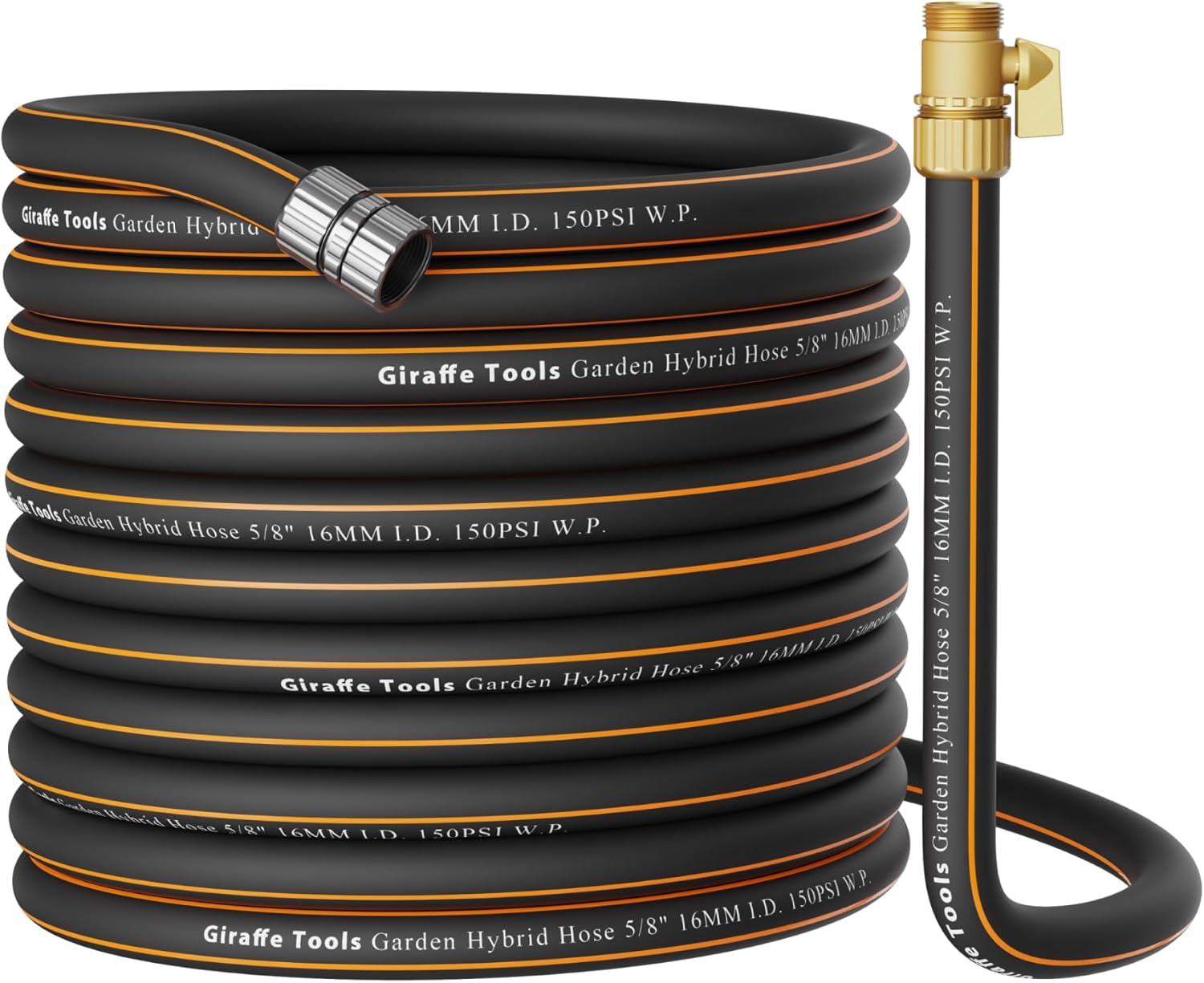 Giraffe Tools Garden Hose 100ft x 5/8", Male and Female Fittings with Shut off Valve, Leakproof, Flexible,Heavy Duty, Lightweight Water Hose