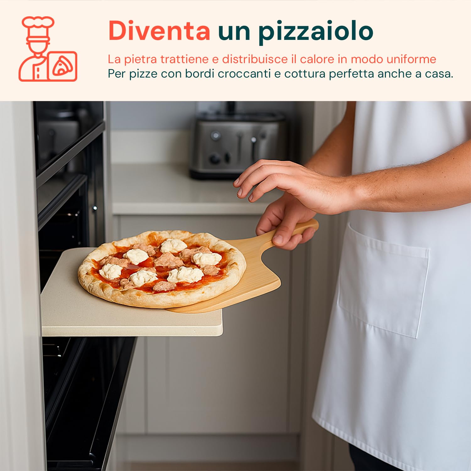 Avilia - Pietra Refrattaria con Pala in Legno Inclusa per Pizza, Resistente fino a 800°C, Cottura Uniforme e Croccante in Forno o Barbecue, Ideale per Pizza Fatta in Casa