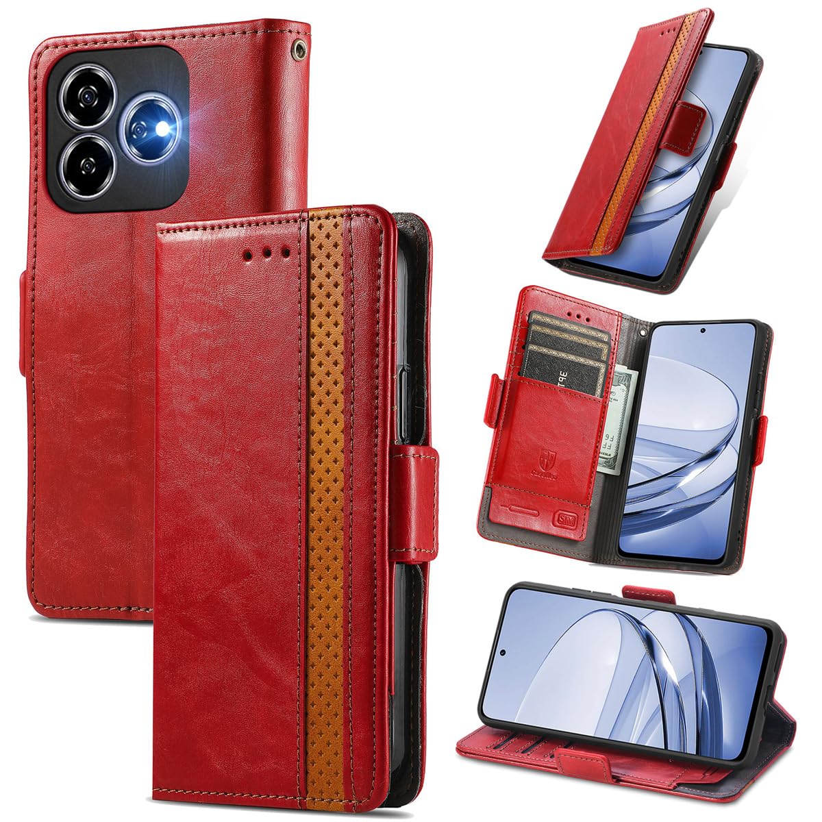 MOJIA Cover Per Honor 400 Pro: Custodia Flip Portafoglio In PU Rossa Con Supporto E Slot Per Carte - 2