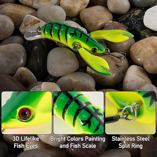 Miniatura 5 de Dr.Fish Señuelo de pesca de cangrejo de cangrejo de cangrejo de cangrejo, crankbait de pesca de cangrejo duro de 2.5 pulgadas con labios y anzuelos