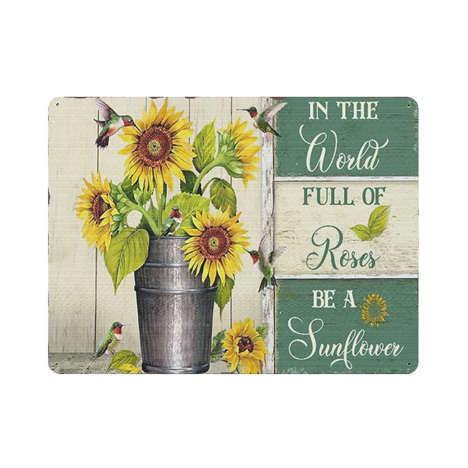 Hummingbird And Sunflower Metal Tin Sign Artwork Poster Iron Painting Outdoor Sign Vintage Plaque Poster Cave Garage Pub Bar Kitchen Home Decoration 12"x16"