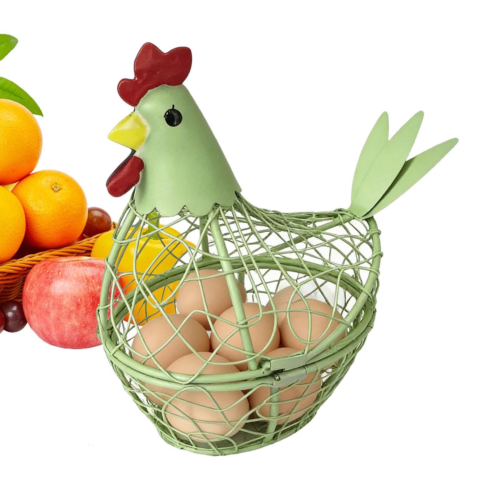 Egg Collecting Basket,Metal Rustic Kitchen Decor,Chicken Egg Holder Hen Shaped Basket - for Farmhouse Counter Backyard Garden Coop Easter Fruit Vegetable