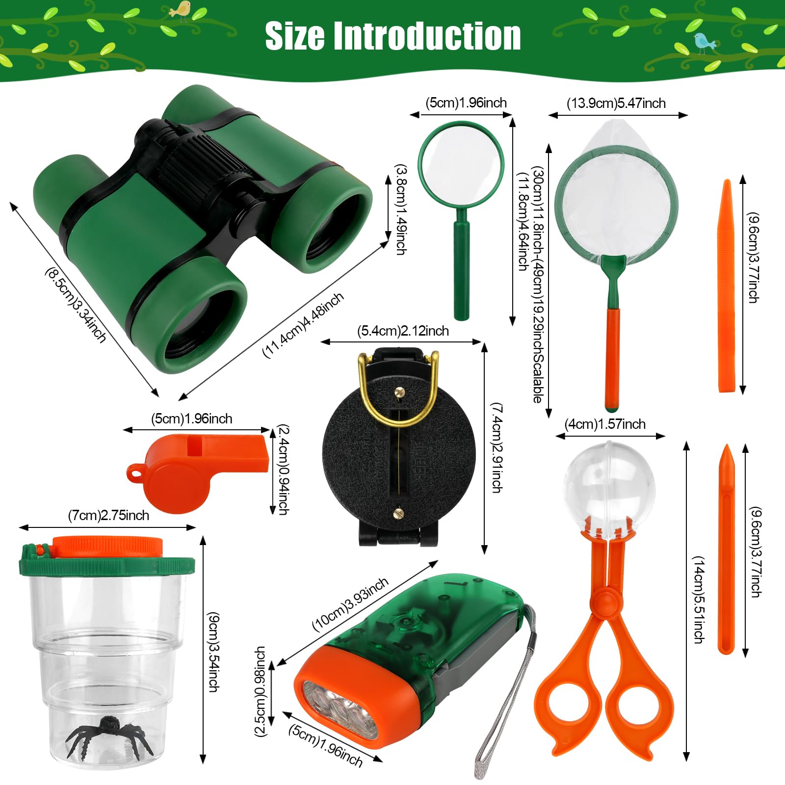 Set Esploratore Per Bambini 23 Pezzi - Kit Caccia Insetti Con 12 Finti Insetti, Lente D'Ingrandimento, Retino, Pinza, Scatola, Regalo Educativo 3-6 Anni