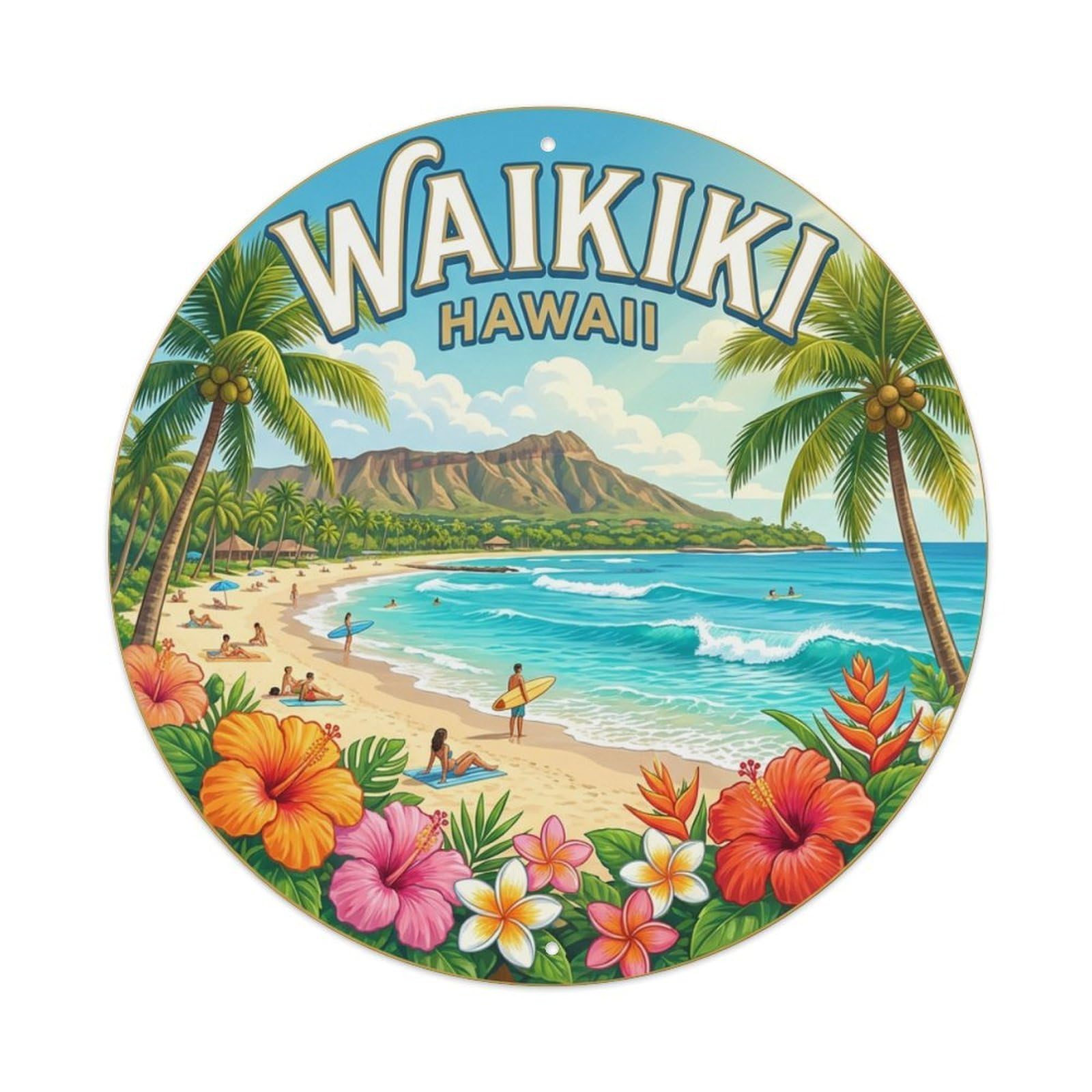 Vintage Travel Waikiki Hawaii Faith Metal Tin Sign