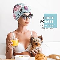 Vista 6 de INNELO Gorro de ducha de lujo para mujeres reutilizable impermeable, gorro de ducha para cabello de doble capa con correa elástica ajustable, gorro