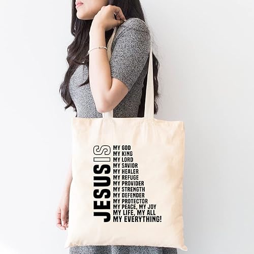 Miniatura 3 de Bolsa de lona cristiana con texto en inglés Jesus is My Everything para mujer, divertida bolsa de compras reutilizable con versículo bíblico