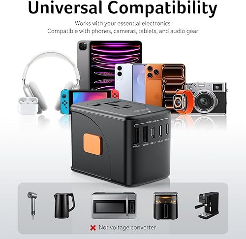 Miniatura 6 de Acer Adaptador de enchufe de viaje universal - Adaptador de corriente internacional con 5 puertos USB (3 USB C) 5.8A, cargador de salida mundial