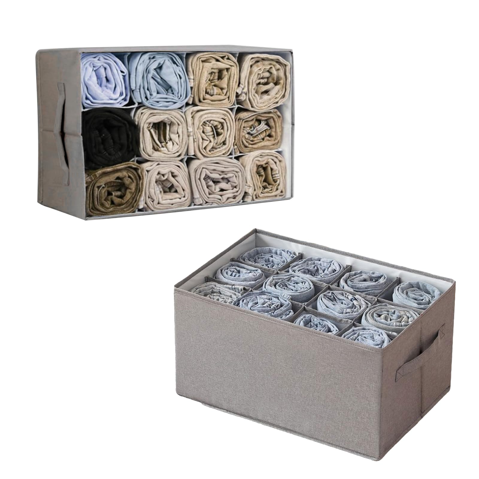 Typutomi 2Pcs 12 Cell Closet Organizer, Large Size Pants Organizers Wardrobe Clothes Organizer Washable Foldable Drawers Organizer for Jeans Pants Sweater T-shirts(Grey)