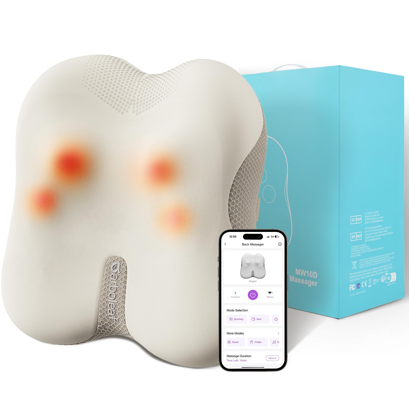 Arboleaf Shiatsu Massager Cushion with Bluetooth and APP Control, Neck and Back Massager with Heat Electric Massage Pillow Gift Ideas for Men, Women, Mother and Father