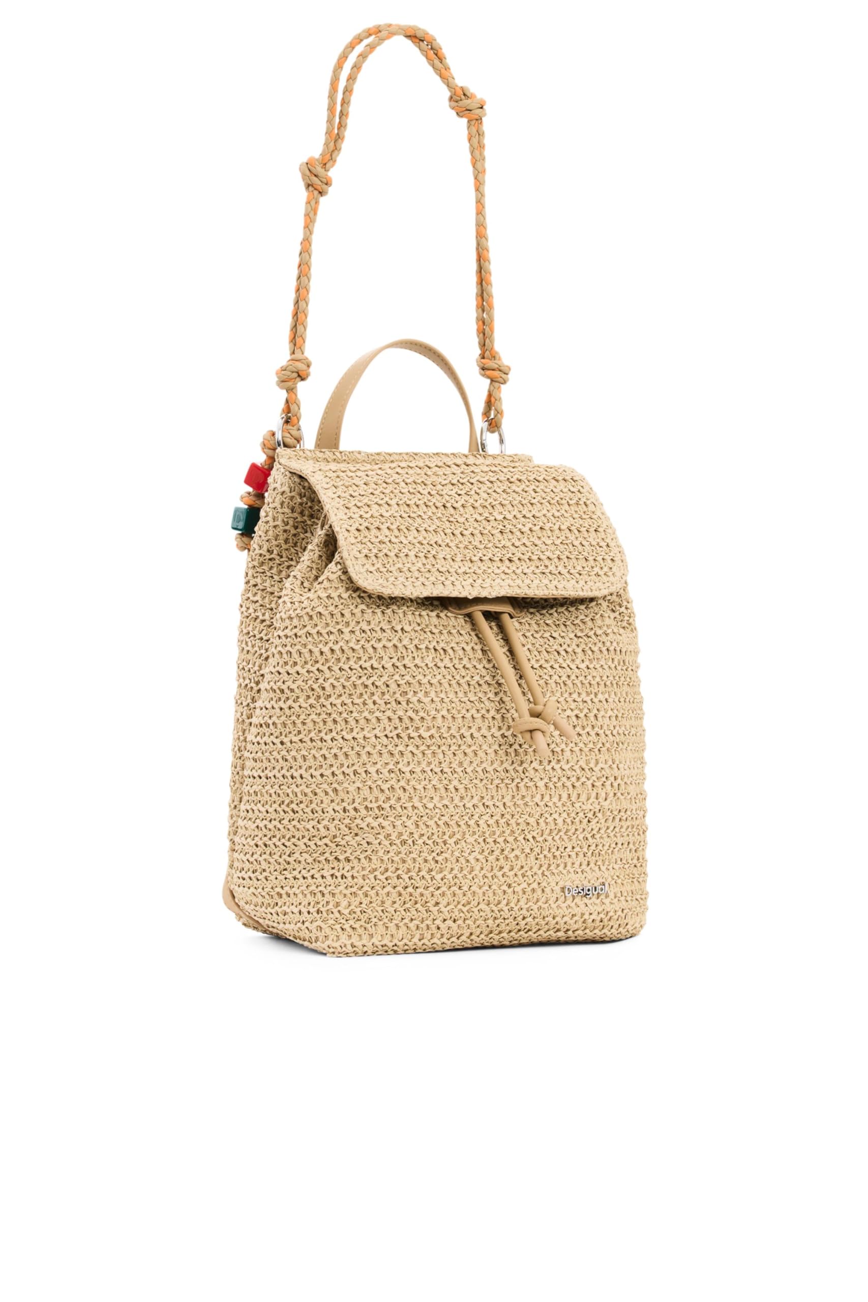 Desigual mochila de ocio bolso Half Logo Raffia Backpack Natural beige
