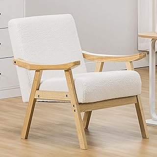 COMHOMA Accent Chair, Mid Century Modern Chair with Solid Wood Armrest, ...