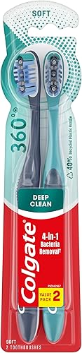 Colgate Cepillo de dientes suave de cabeza completa 360 para adultos, paquete doble (68782)