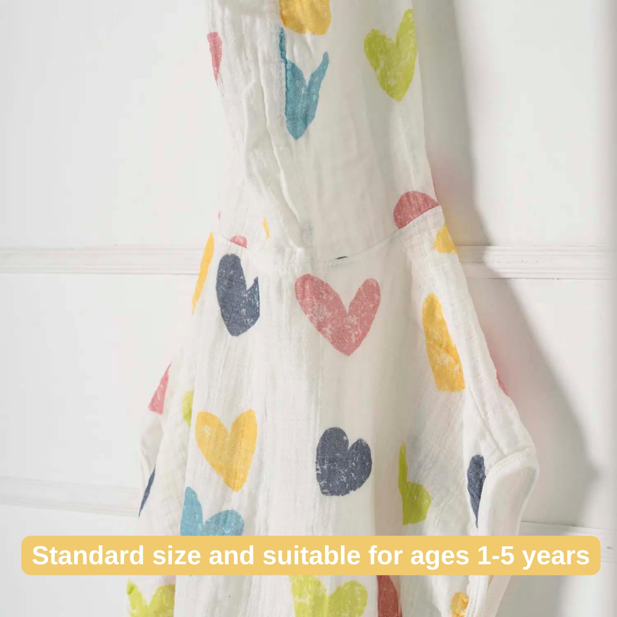 BEBELOP 100% cotton Organic Muslin Poncho,Fast-Drying Bath Towel with Hood 1-5 Years Lightweight and Breathable absorbent 2 Layer OEKO-TEX (Colorful heart) - Image 3