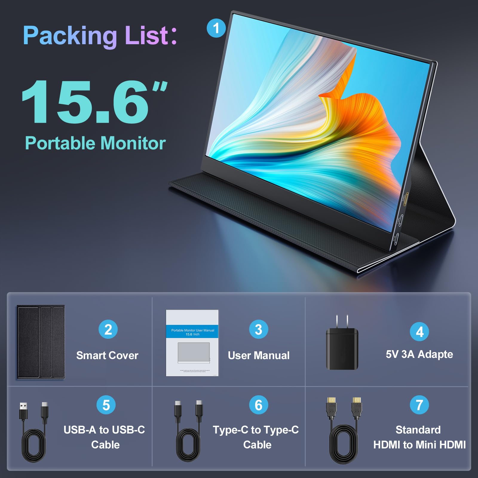 COOLHOOD Monitor Portatil 15.6 Pulgadas 1080P FHD IPS 100% SRGB USB C Mini HDMI para Móvil Laptop PC PS5